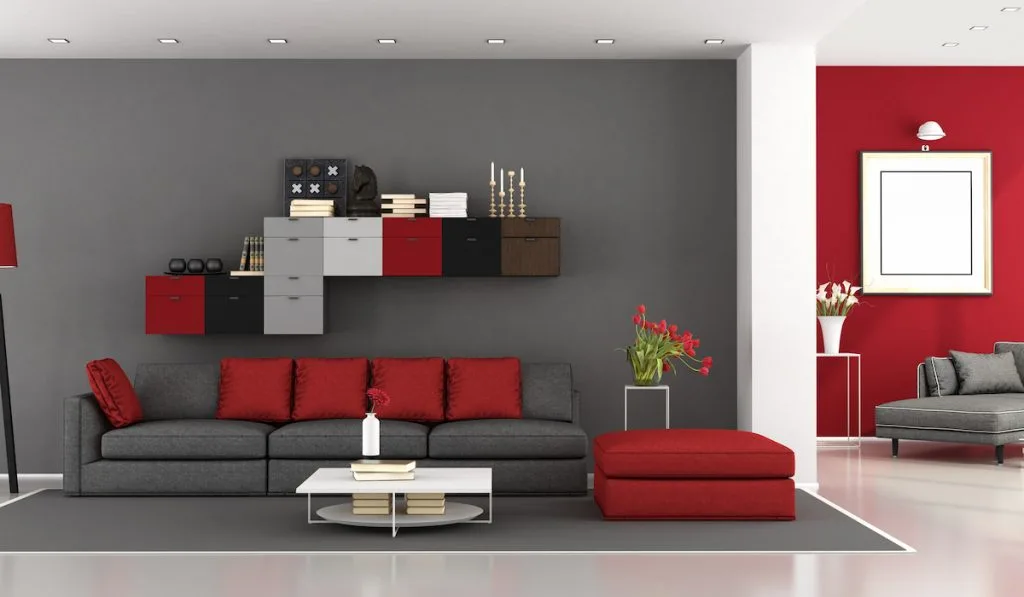 red and gray living space 