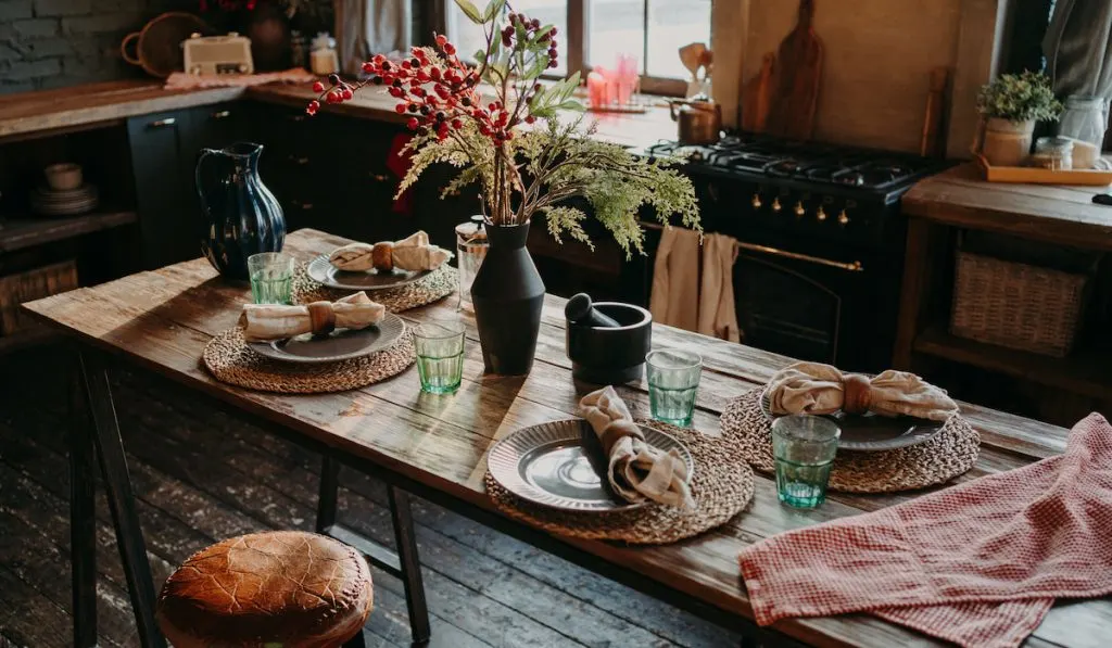 table served for dinner with vintage interior