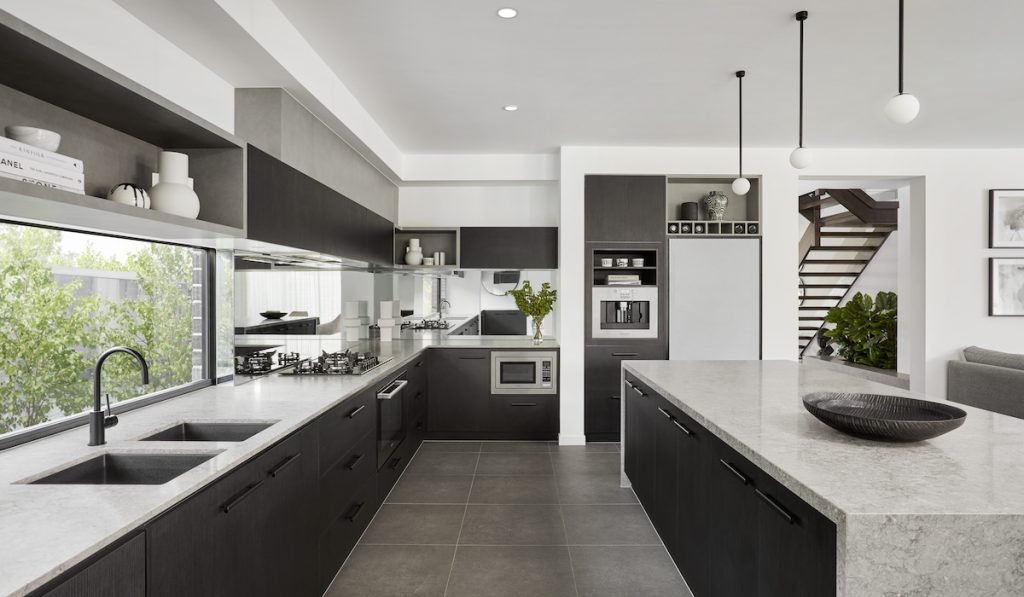 ultra modern kitchen with black, white and grey color