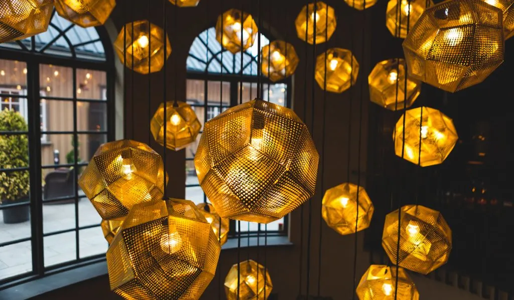 golden light geometric orbs