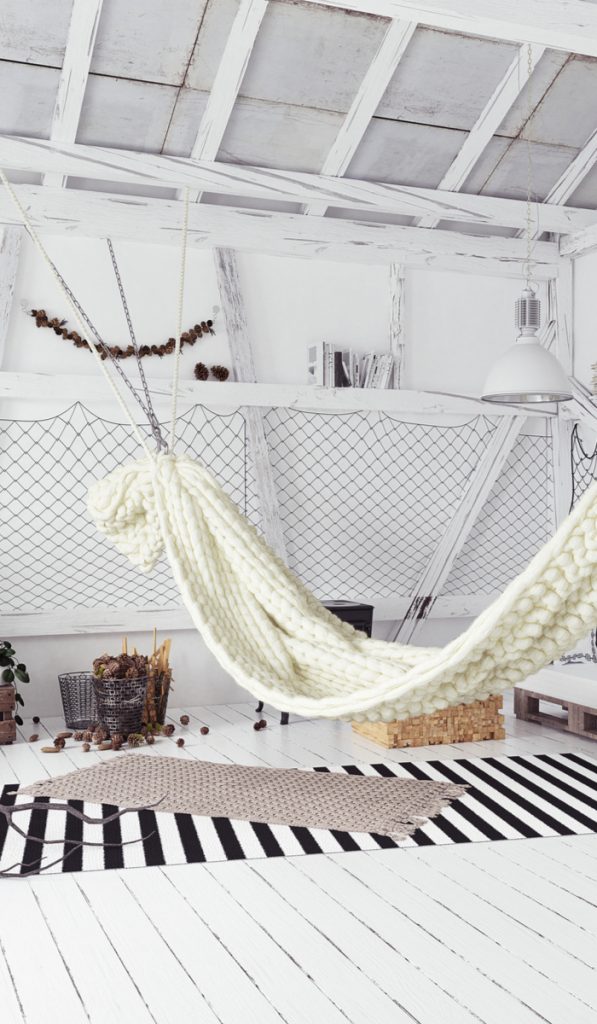 Attic interior design idea with hammock