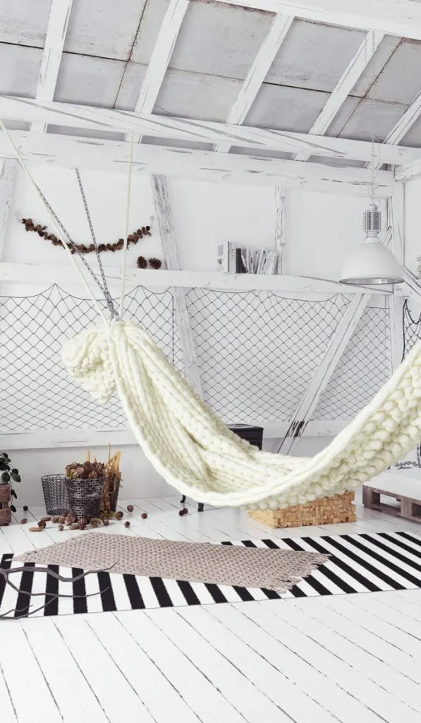 Attic interior design idea with hammock