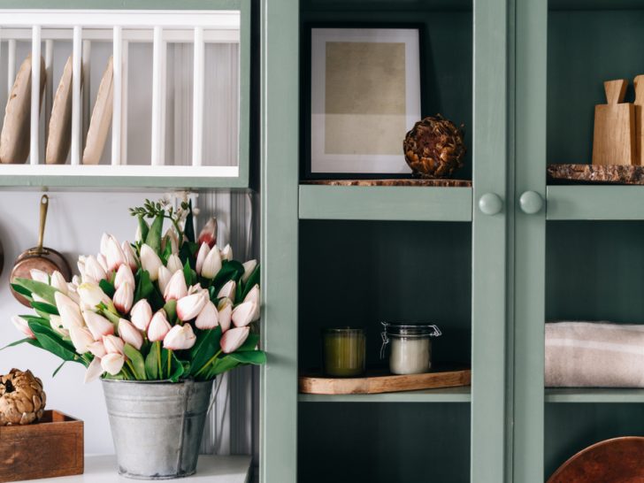 Green-vintage-cupboard-with-glass-door
